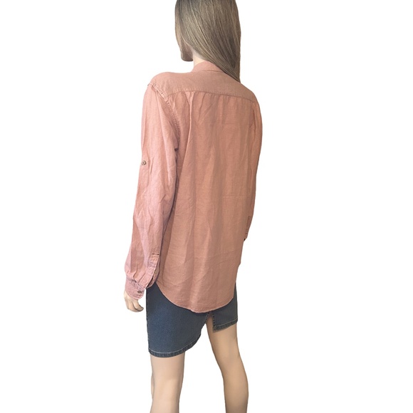 Levi's Button Front Shirt Top Blouse Long Sleeve Linen Cotton Blend Rose Pink - Picture 3 of 15